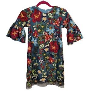 HalaBaloo‎ Girls Couture 3/4 Bell Sleeve Floral Embroidered Lined Dress Size 12